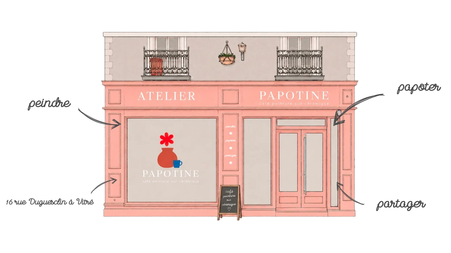 devanture café céramique atelier papotine à vitré