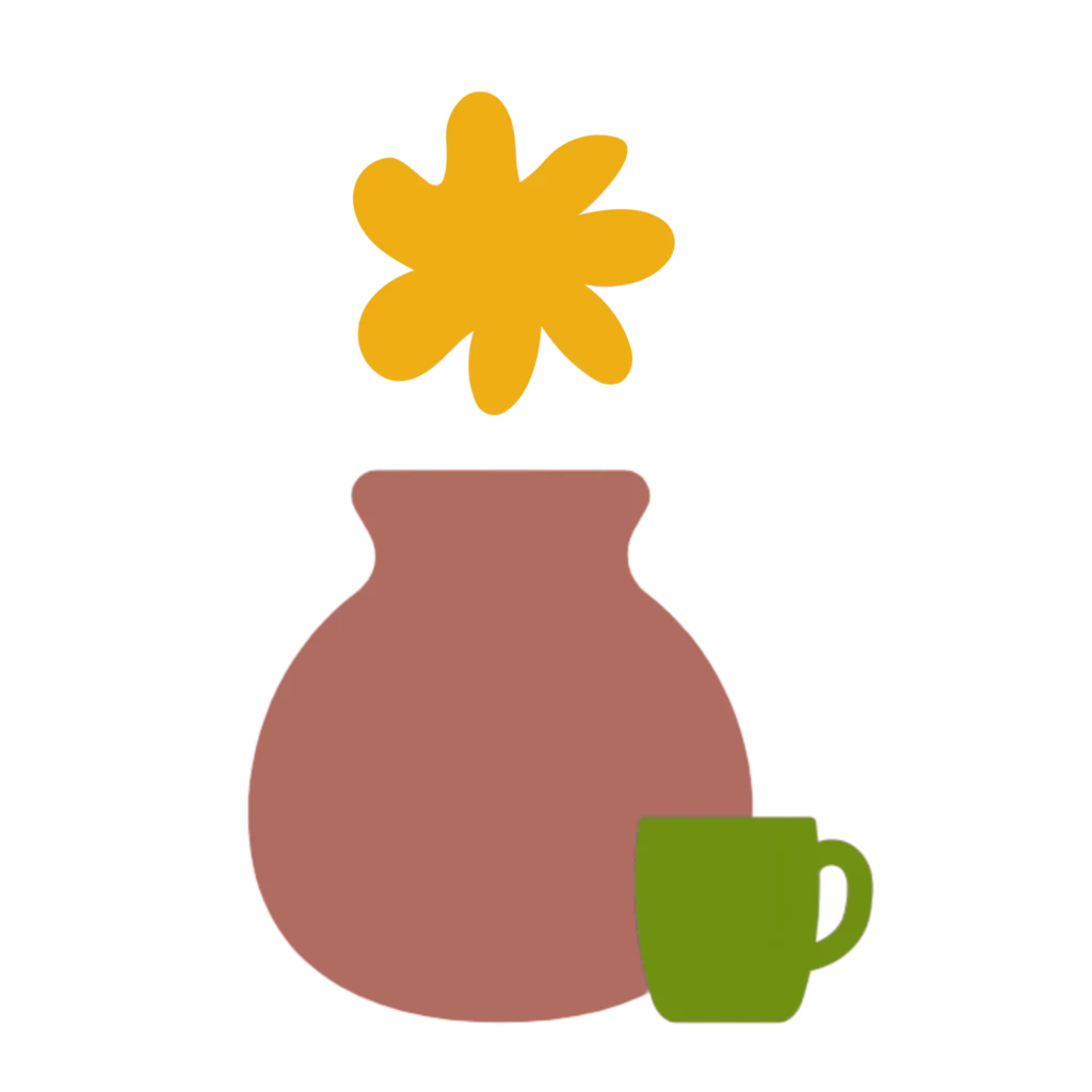 logo atelier papotine fleur jaune et tasse verte