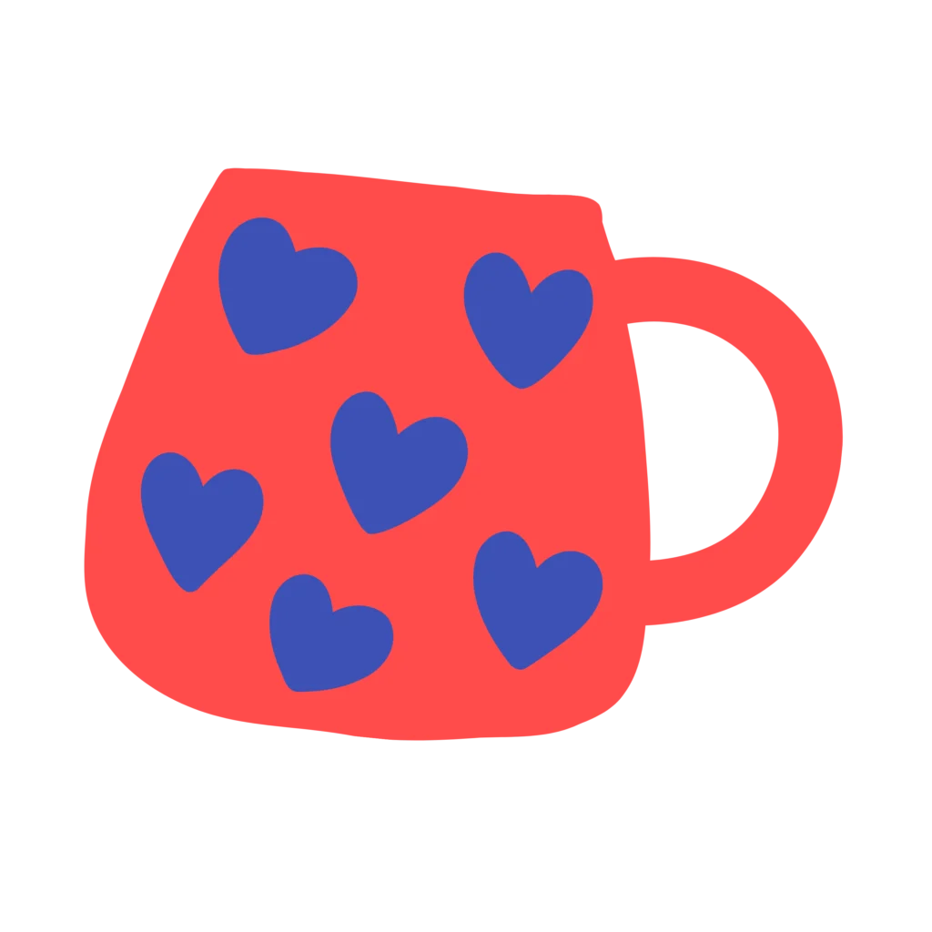 tasse corail en céramique motif coeur bleu